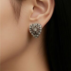 Van Allen Vintage Rhinestone Clip On Earrings Filigree SilverTone Statement